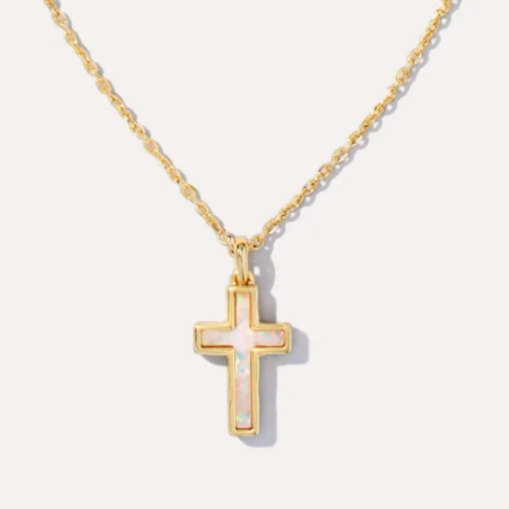 Kendra Scott White Opal Gold Cross Pendant Necklace